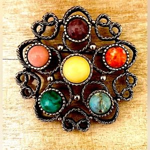 Sarah Coventry Vintage Colored Like Inserts Gold-Tone Brooch